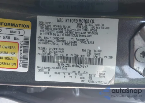 2016 Lincoln Mkz Hybrid from USA, damaged, VIN 3LN6L2LU5GR624927